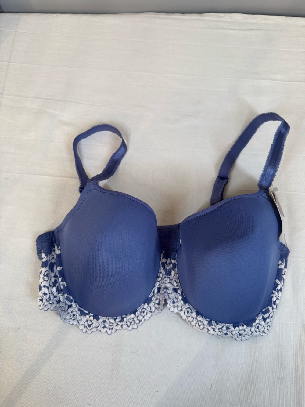 Wacoal Blue Bra with White Lace Trim 38D
